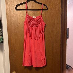 Roxy Pink Crochet Fringe Mini Dress